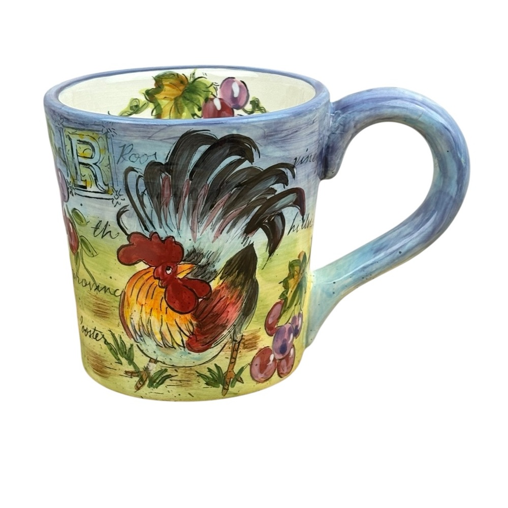 Vineyard Rooster Hand Painted Rooster Large 18oz Coffee Mug EUC